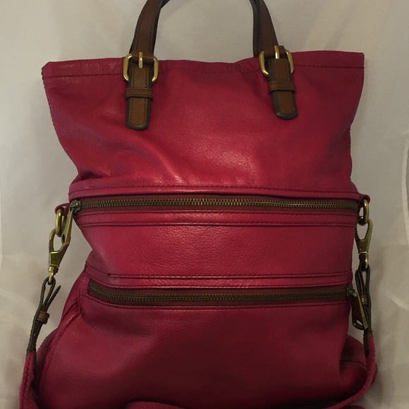 large pink leather Fossil Explorer tote - Picture 2 of 8